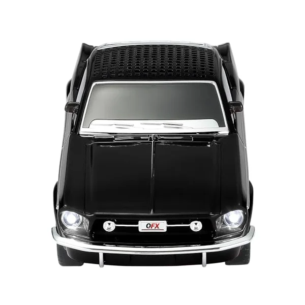QFX BT-1965 retro classic car shaped Bluetooth speaker, black, front view