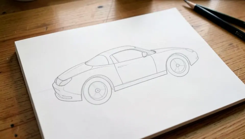 Pencil outline sketch of a race car before shading and color