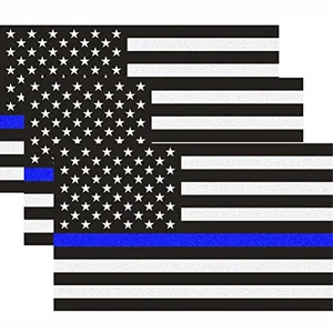 Reflective thin blue line American flag decal 3-pack for cars and trucks