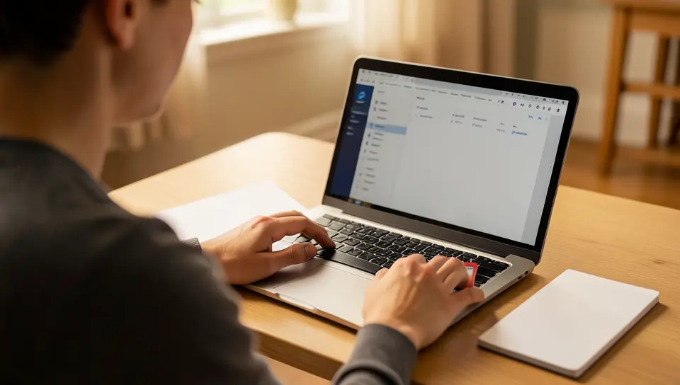A person renewing car registration online using a laptop and credit card