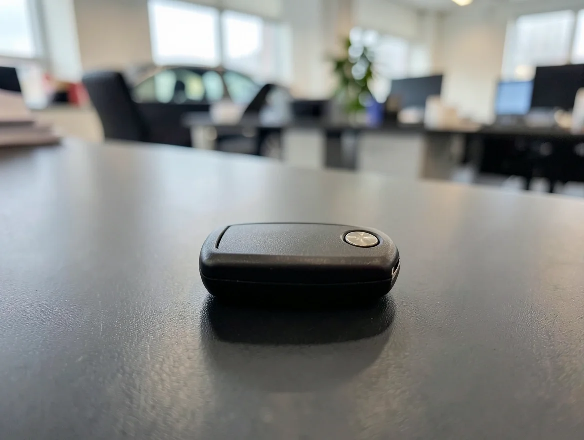 Rental car key fob on a counter after realizing it was lost