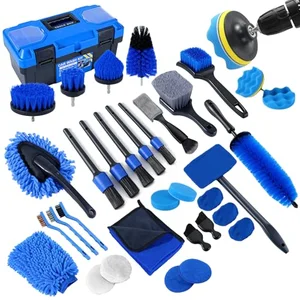 36-piece car interior detailing brush and tool kit with storage case