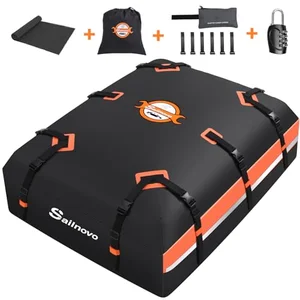 Sailnovo 21 cubic foot waterproof rooftop cargo bag with included straps, lock, and storage pouch