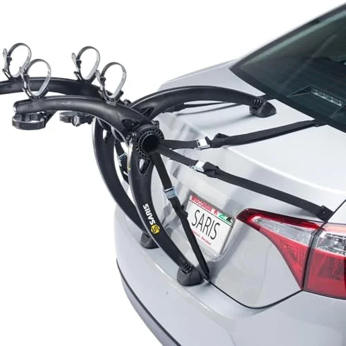 Saris Bones 2-Bike Trunk Rack Carrier arc-based design mounted on a sedan trunk