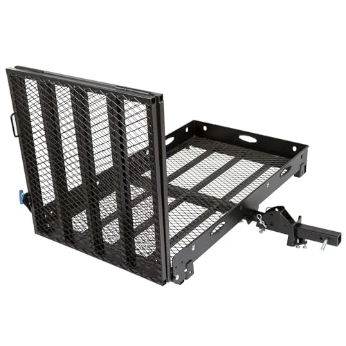Silver Spring folding steel hitch-mount wheelchair and scooter carrier with the ramp folded upright