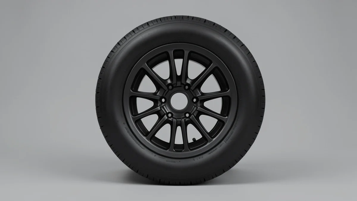 Generic car wheel and tire, illustrating standard tire construction versus solid rubber