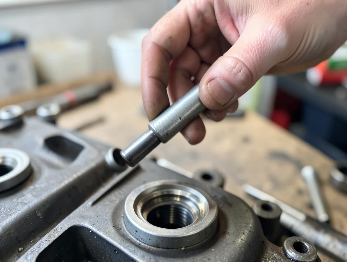 Mechanic using a spark plug socket to remove a plug from the cylinder head