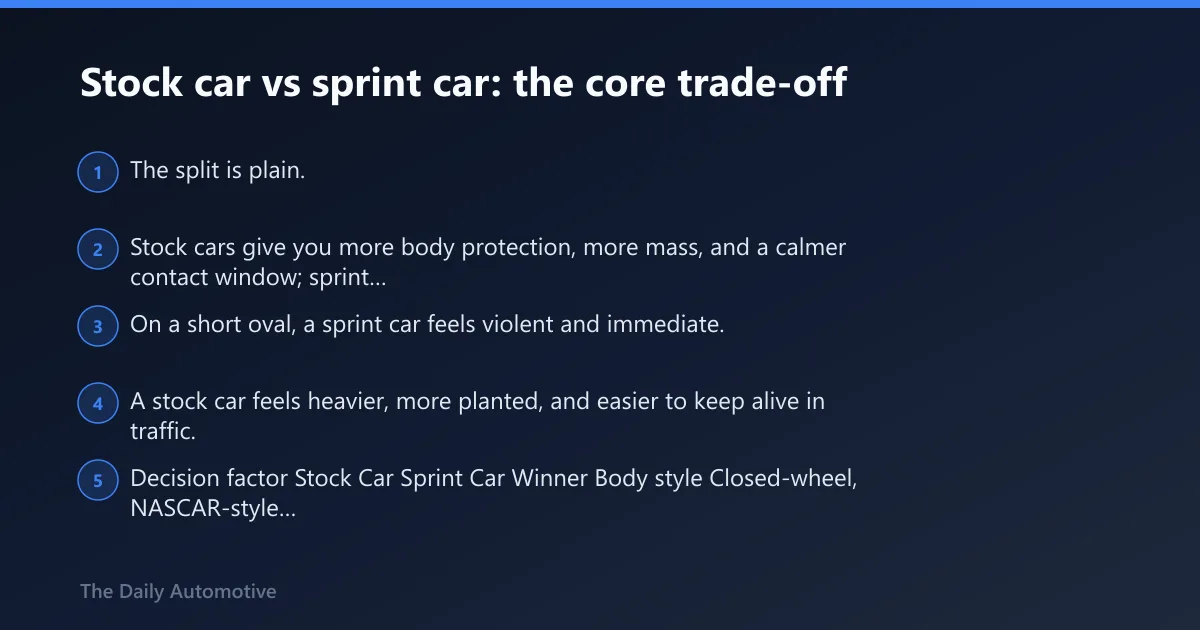 Steps: Stock car vs sprint car: the core trade-off