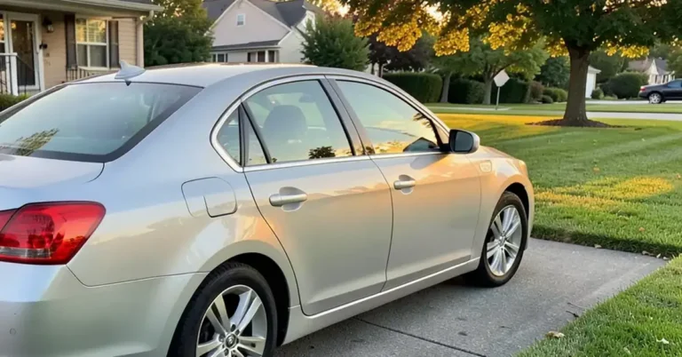 Silver sedan parked in a suburban driveway, ready to be listed as a Turo rental car