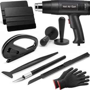 Spanno vinyl wrap tool kit with heat gun, squeegees, and gloves for DIY car wrap installation
