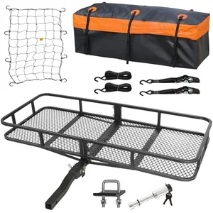 WEIZE folding hitch mount cargo carrier basket with waterproof bag, net, and straps