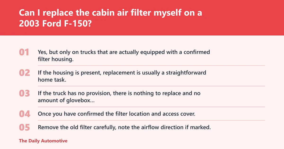 Steps: Can I replace the cabin air filter myself on a 2003 Ford F-150?