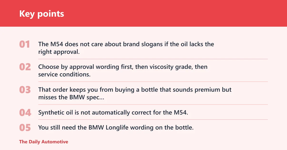 Key points: What oil does the M54 take?