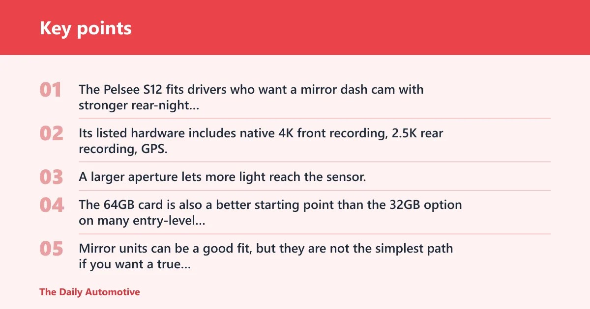 Key points: Pelsee S12: best for parked-car protection