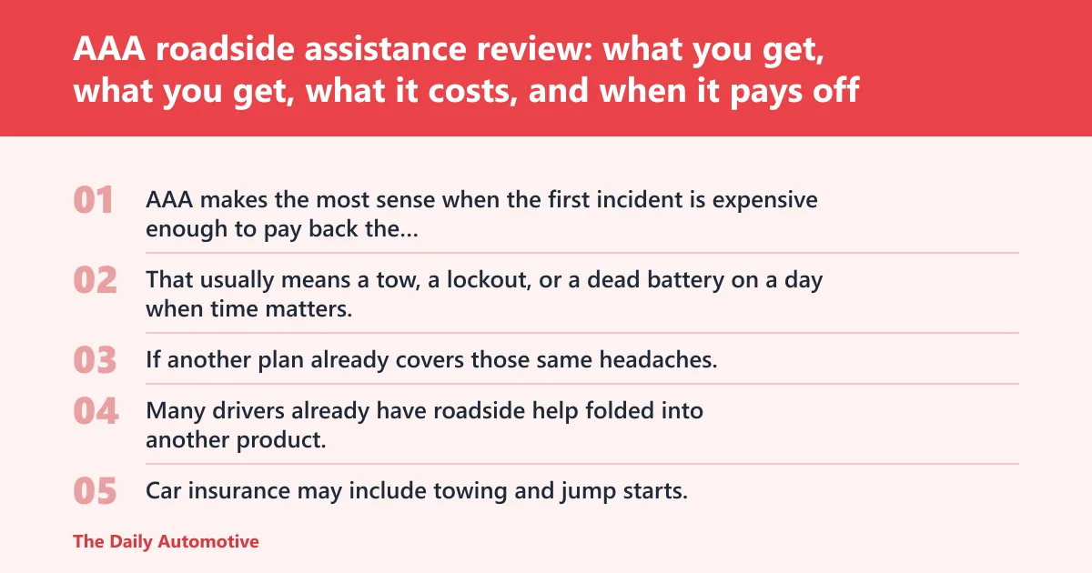 Steps: AAA roadside assistance review: what you get, what it costs, and when it pays off