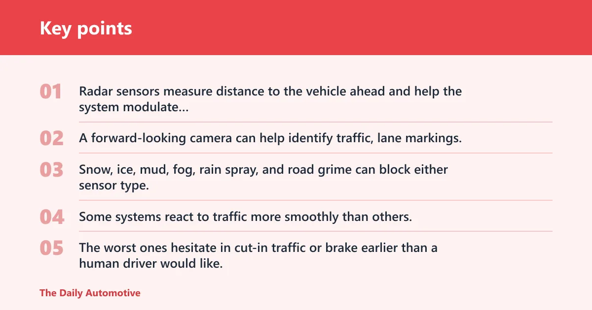 Key points: What adaptive cruise control does, and what it does not