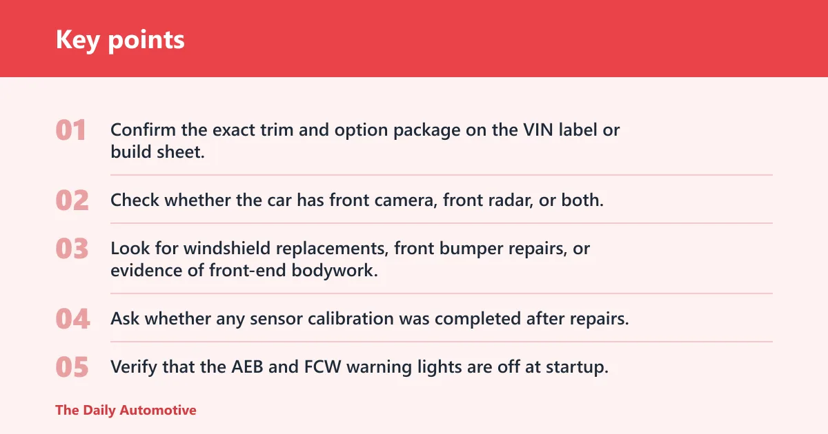 Key points: Is AEB standard on new cars, and how do you verify it?