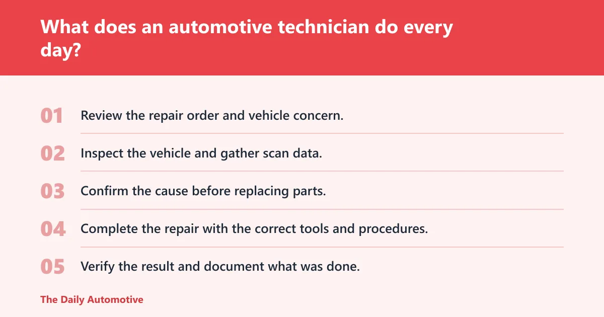 Steps: What does an automotive technician do every day?