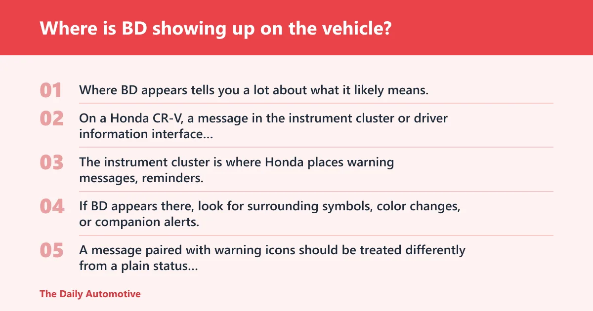 Steps: Where is BD showing up on the vehicle?