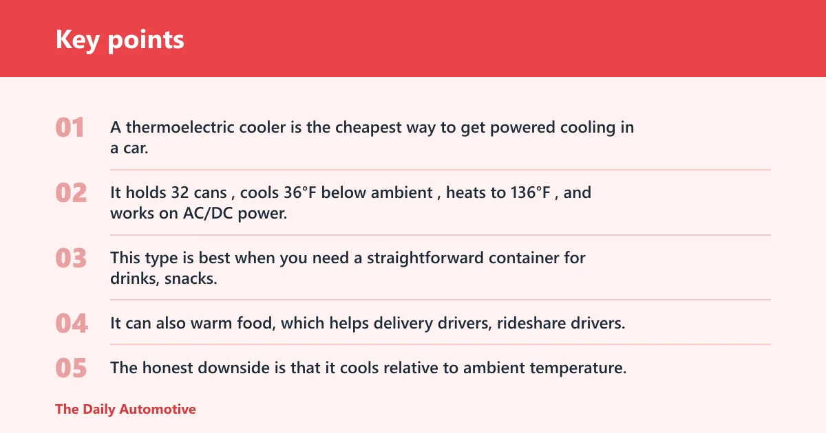 Key points: Thermoelectric cooler: best for short trips