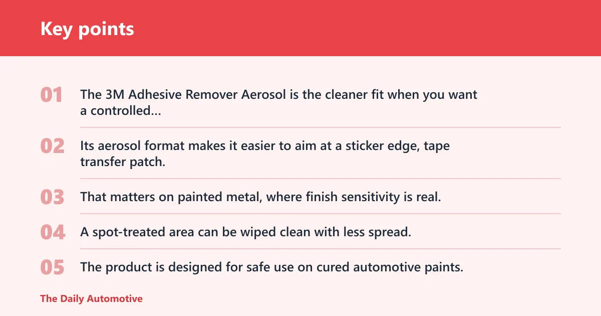 Key points: 3M Adhesive Remover Aerosol: best for spot cleaning