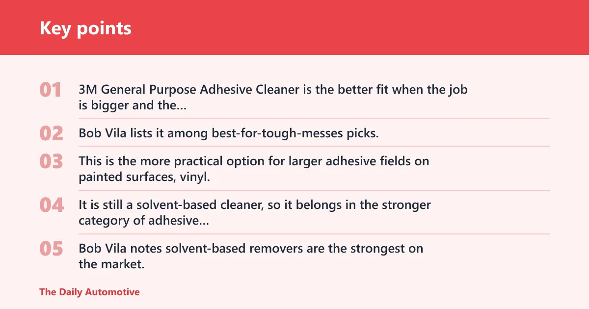 Key points: 3M General Purpose Adhesive Cleaner: best for tougher messes
