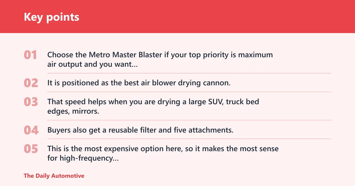 Key points: Metro Master Blaster: best for maximum air output