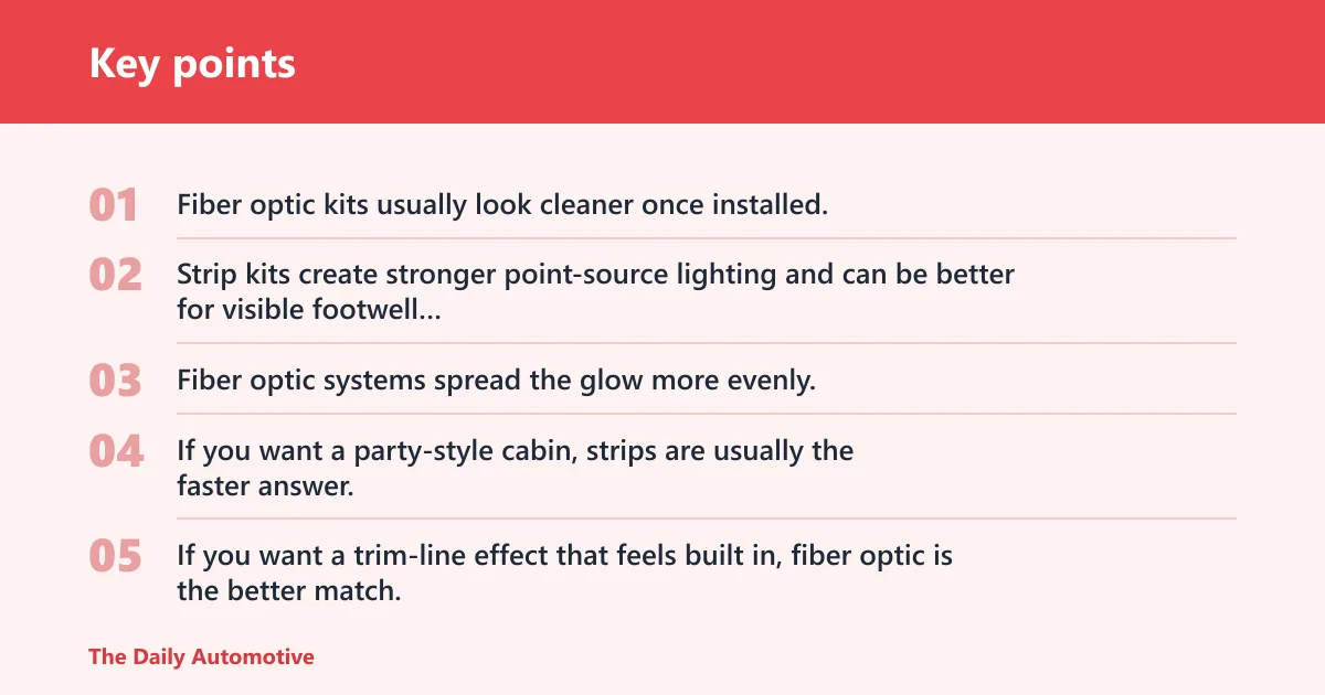 Key points: What is the difference between LED strip and fiber optic ambient lighting?