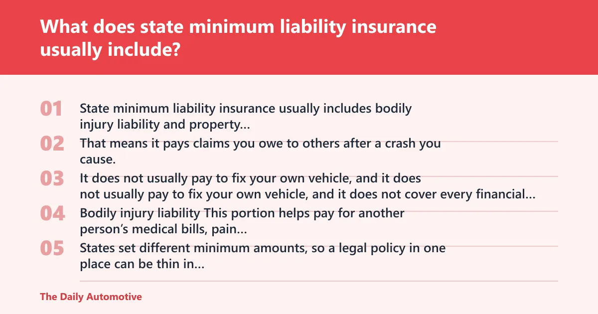 Steps: What does state minimum liability insurance usually include?
