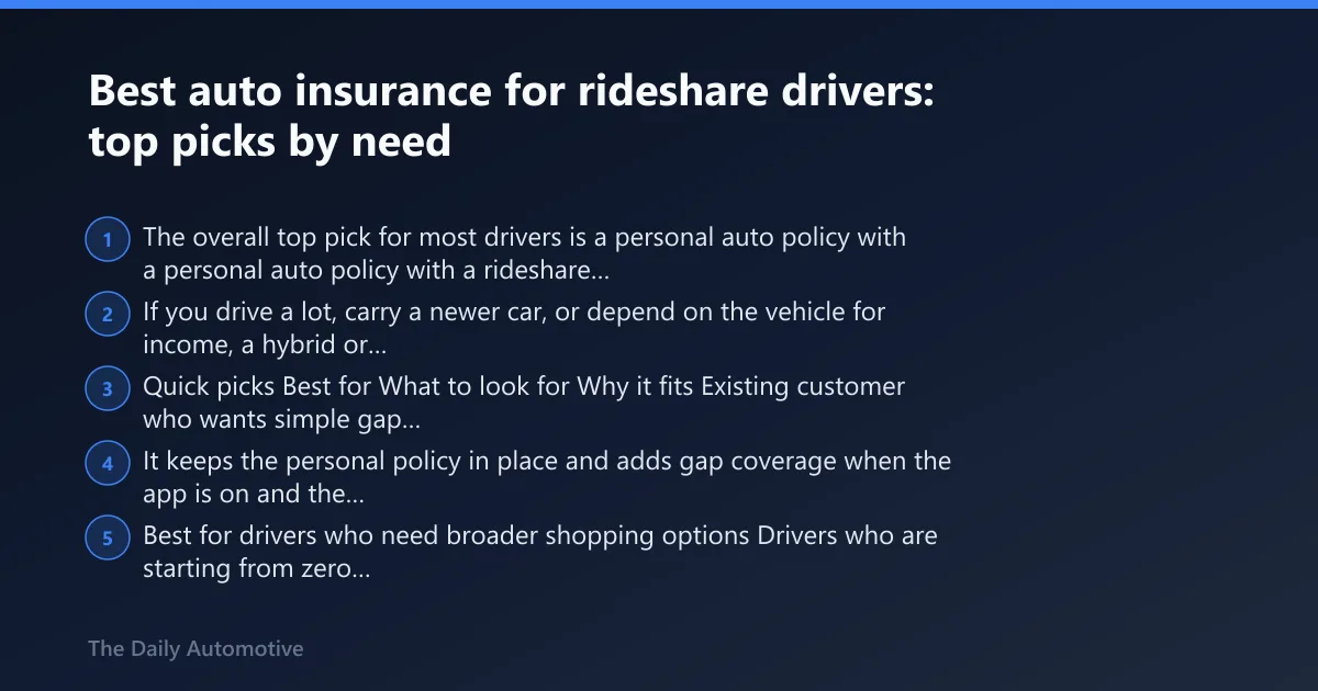 Steps: Best auto insurance for rideshare drivers: top picks by need