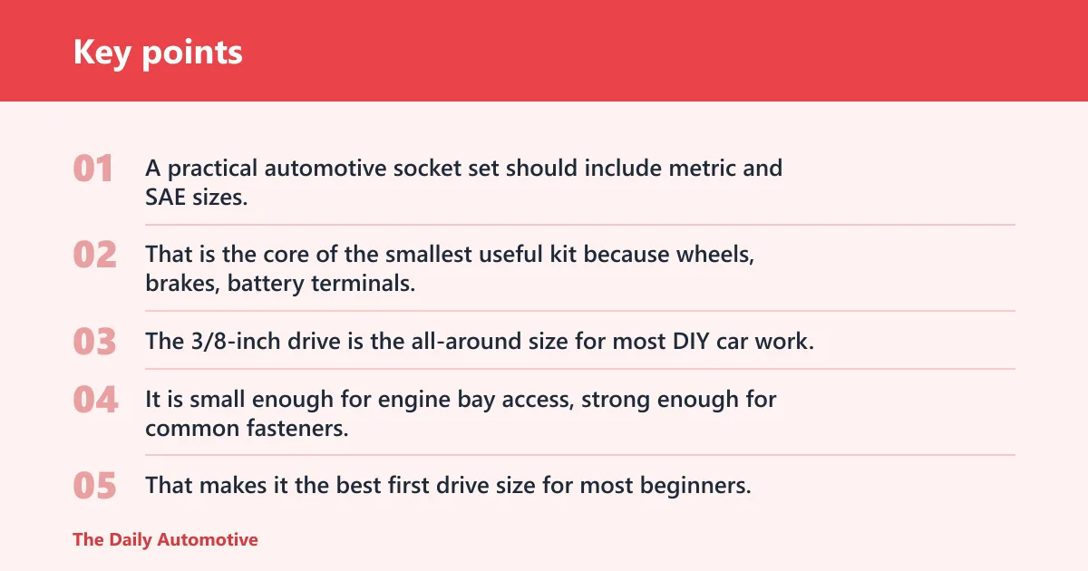 Key points: Socket set: best for most fasteners