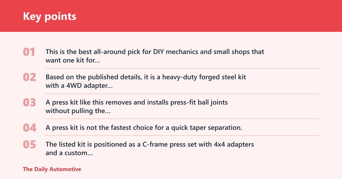 Key points: Orion Motor Tech Ball Joint Press Kit: best for all-around use