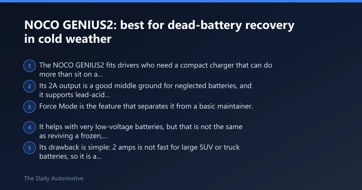 Steps: NOCO GENIUS2: best for dead-battery recovery in cold weather