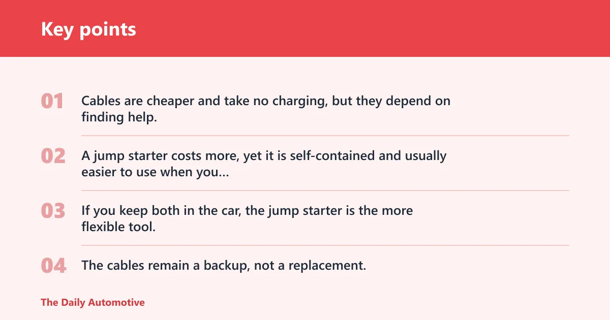 Key points: What is the difference between a jump starter and jumper cables?