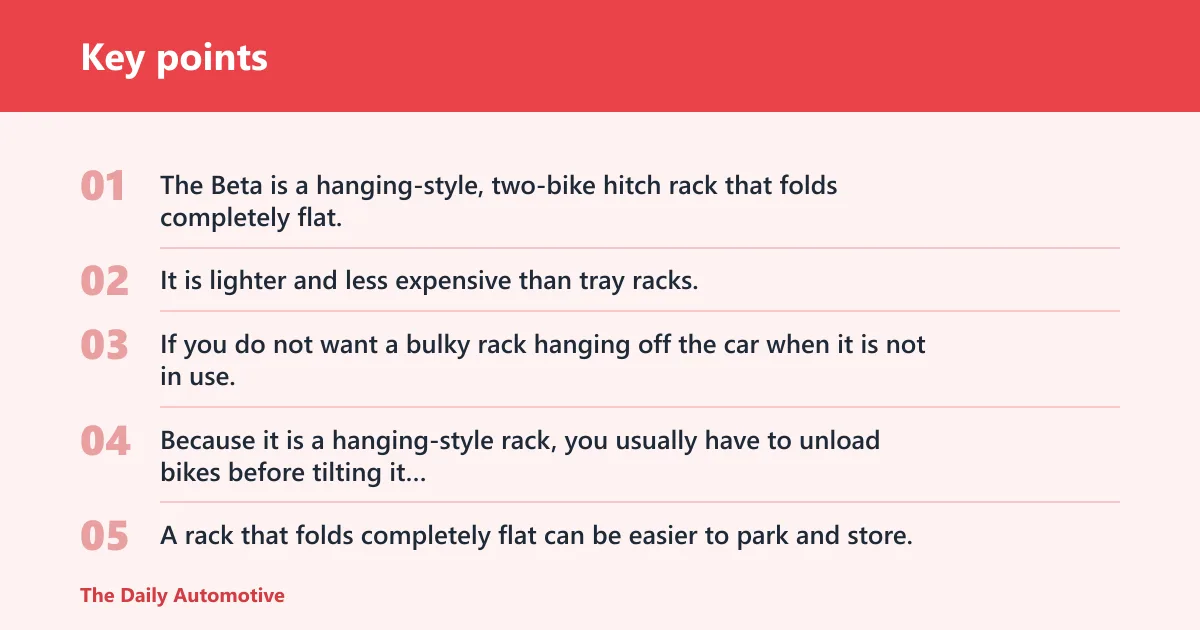 Key points: Küat Beta: best for simple hitch storage