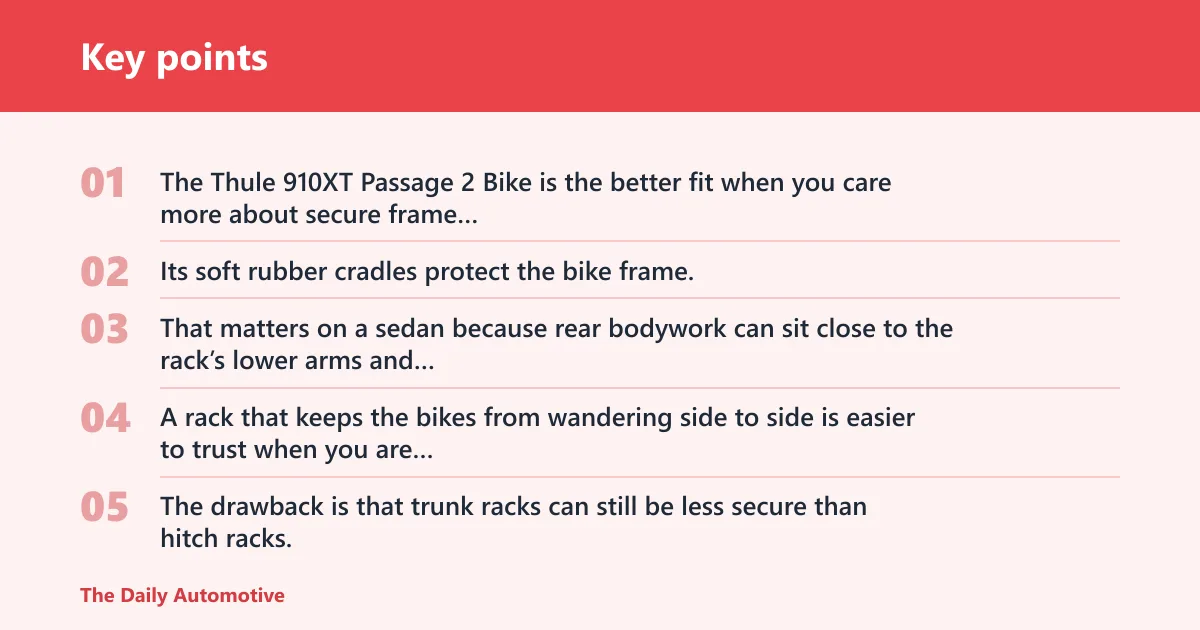 Key points: Thule 910XT Passage 2 Bike: best for steady bike support