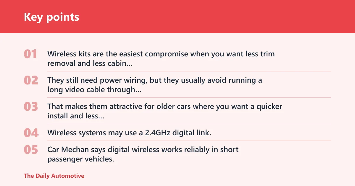Key points: Wireless backup camera kit: best for easier installs