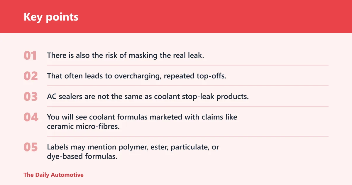 Key points: What are the risks of using leak sealer in a car AC system?