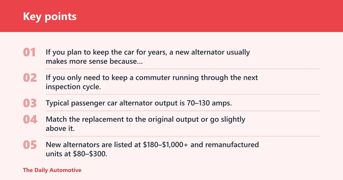 Key points: Alternator buyer's decision matrix