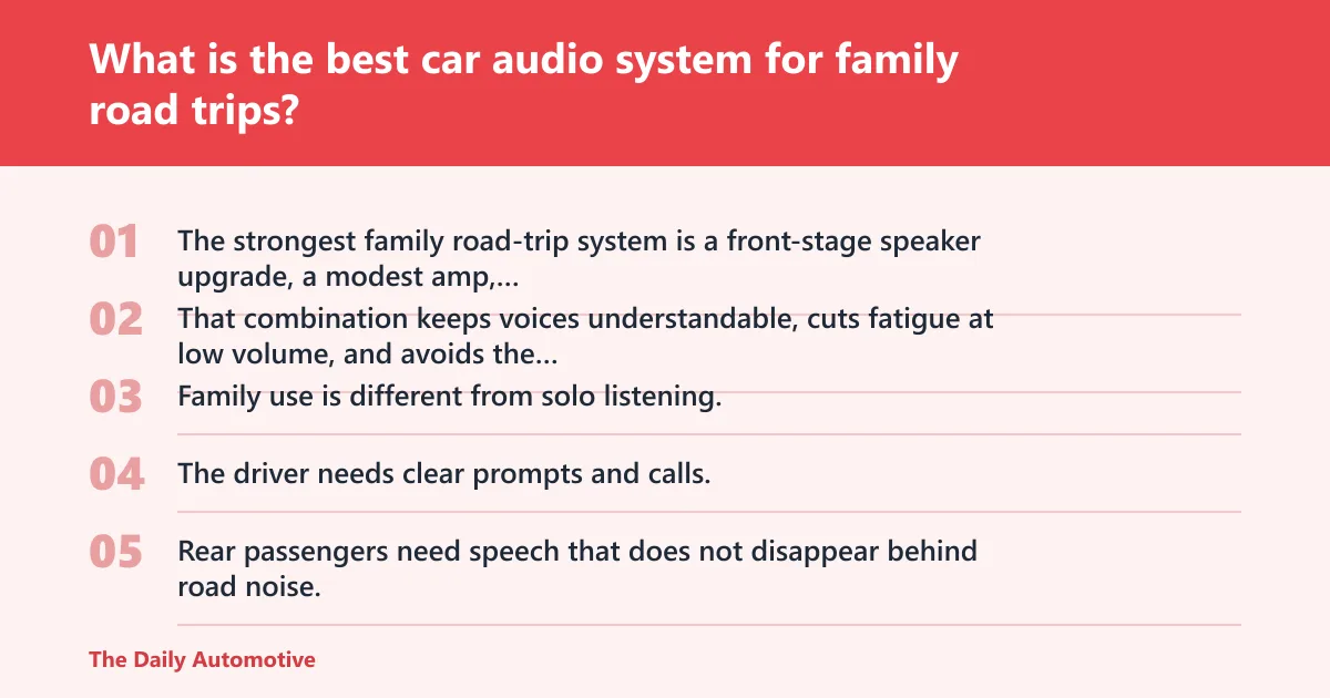 Steps: What is the best car audio system for family road trips?