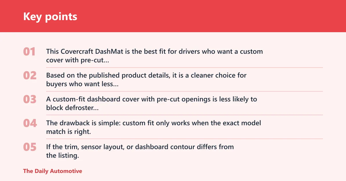 Key points: Covercraft DashMat: best for custom fit heat control