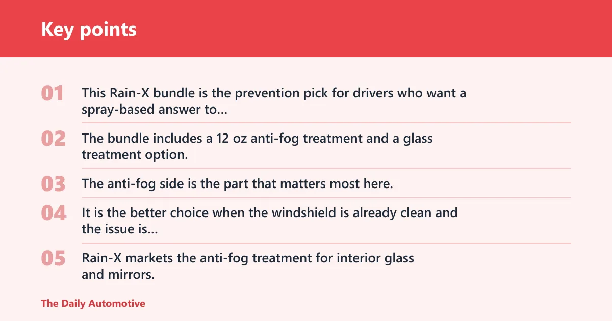 Key points: Rain-X interior and exterior glass treatment bundle: best for prevention