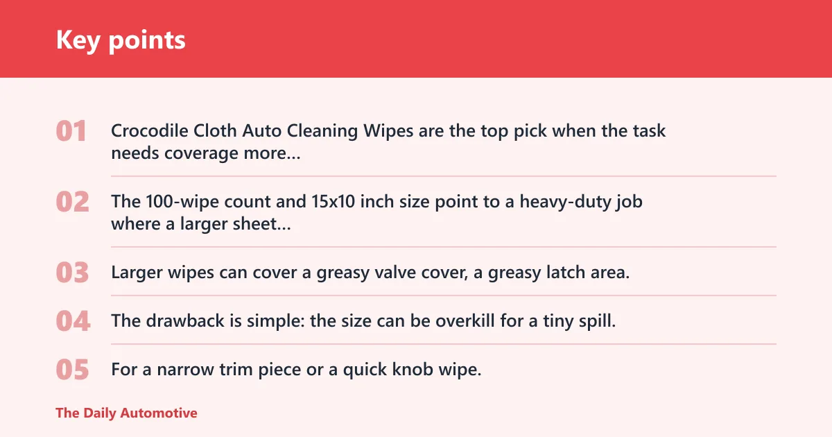 Key points: Crocodile Cloth Auto Cleaning Wipes: best for heavy-duty jobs