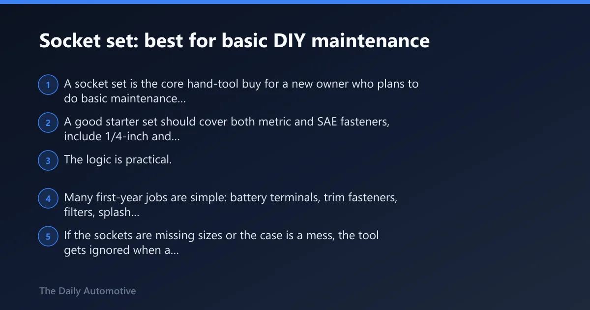 Steps: Socket set: best for basic DIY maintenance