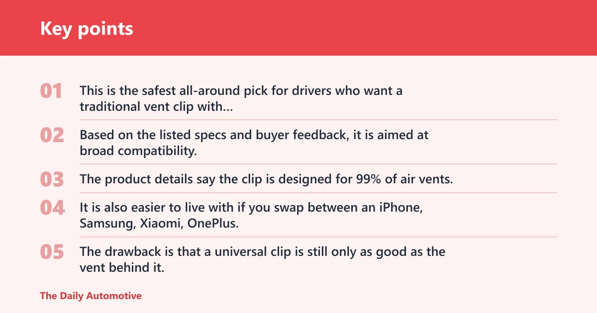 Key points: VICSEED 2026 Upgrade Ultra Stable Car Phone Holder Mount: best for mixed vent shapes