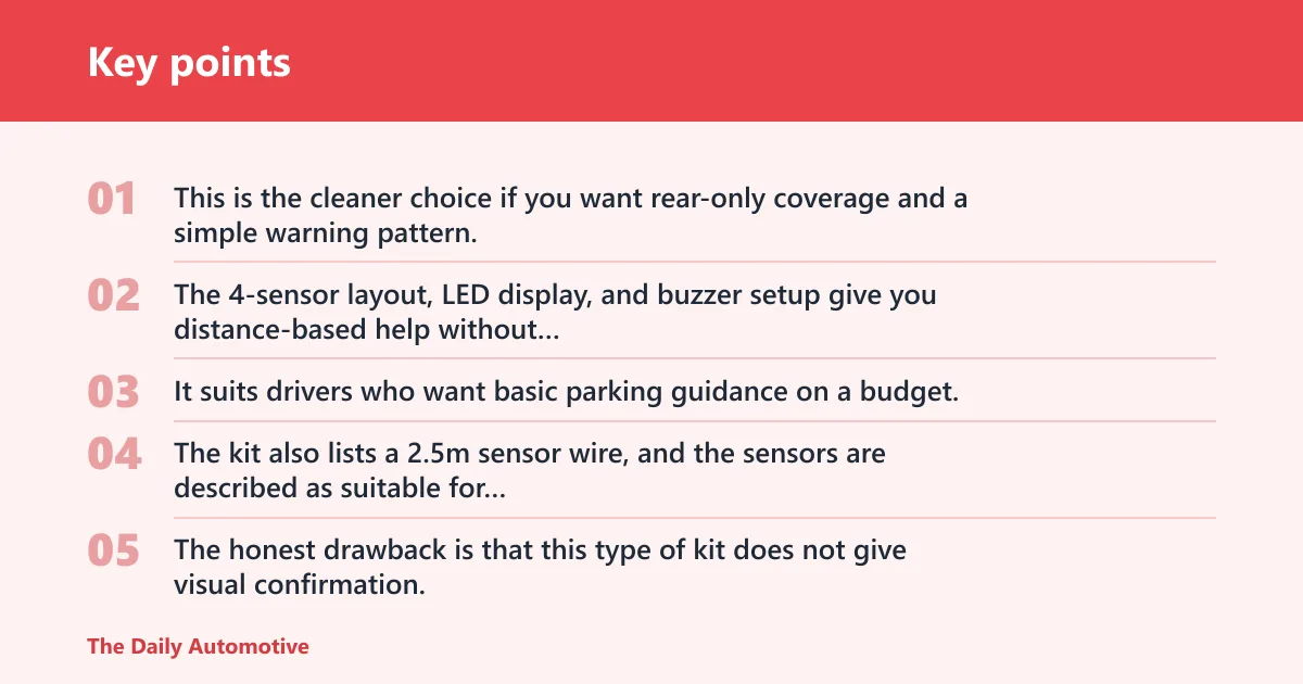 Key points: Aiuphing 4-sensor kit: best for simple rear alerts