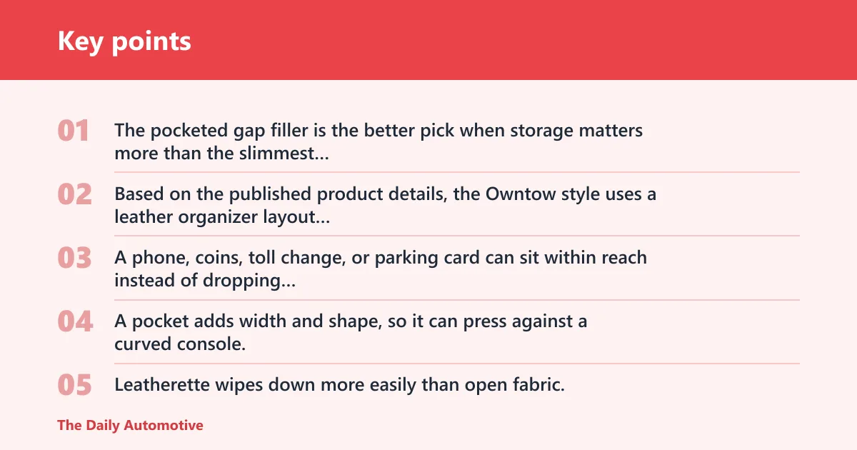 Key points: Gap filler with organizer pocket: best for storage