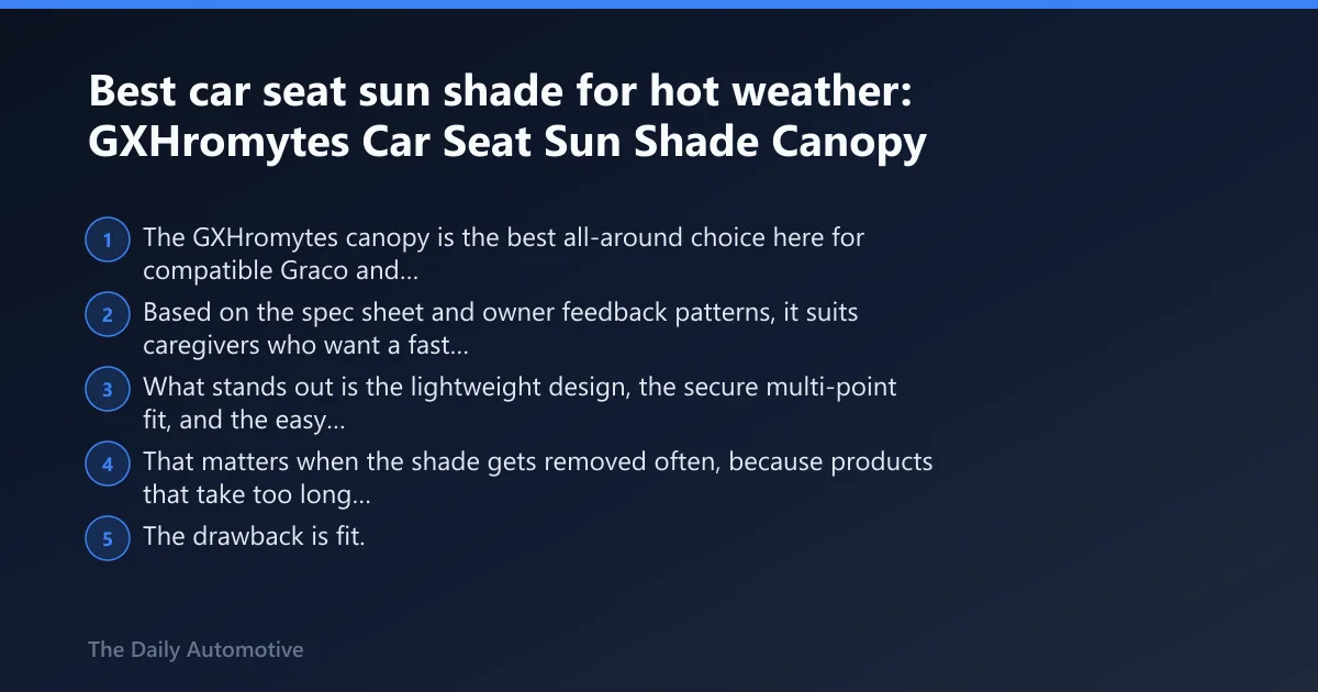 Steps: Best car seat sun shade for hot weather: GXHromytes Car Seat Sun Shade Canopy