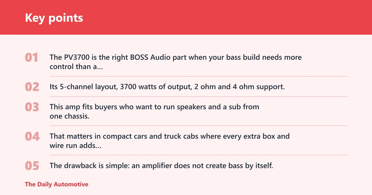 Key points: BOSS Audio systems pv3700 3700 high output 5 channel car amplifier: best for powering bass systems
