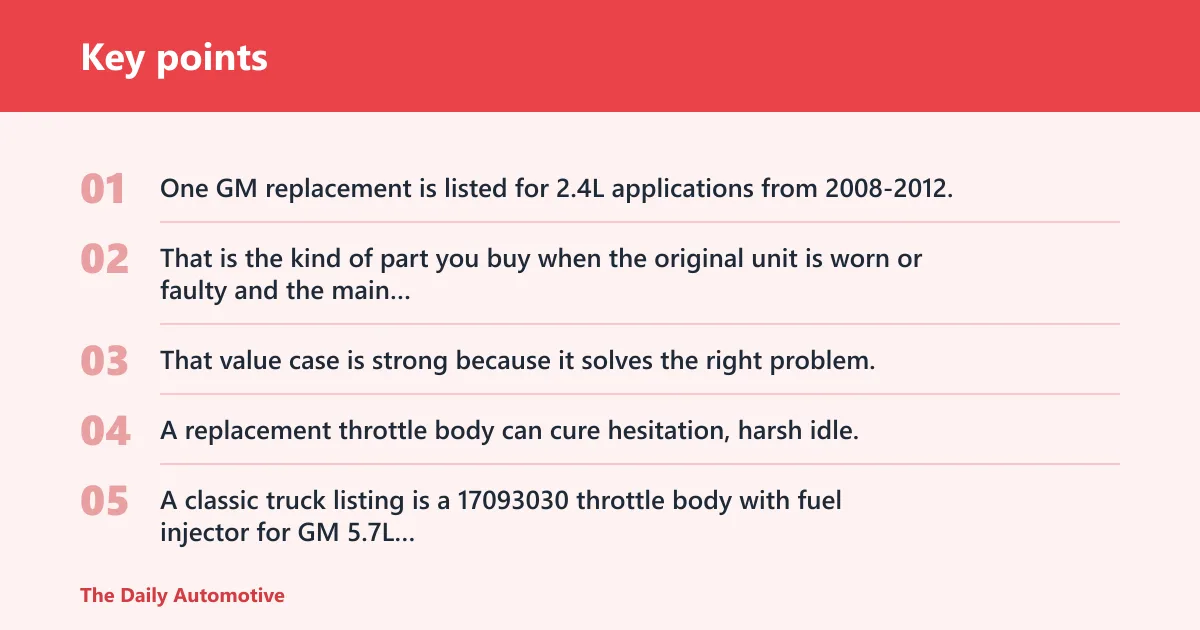 Key points: GM 2.4L and classic TBI throttle body